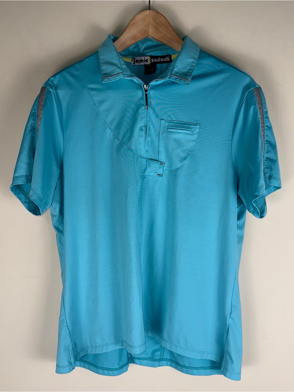 Jamie Sadock Polo Shirt Women's LG Blue Stretch Golf 1/4 Zip Short Sleeve NOTES